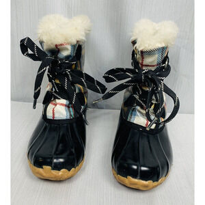 Sporto Original Womens Boot 6M Duck Boot‎ Black with Plaid Print